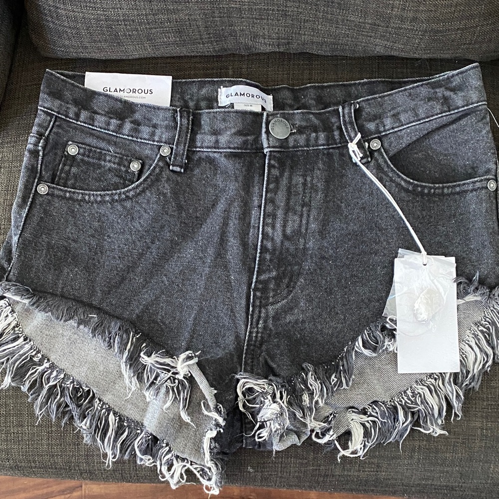 Glamorous Charcoal Fringe Jean Shorts